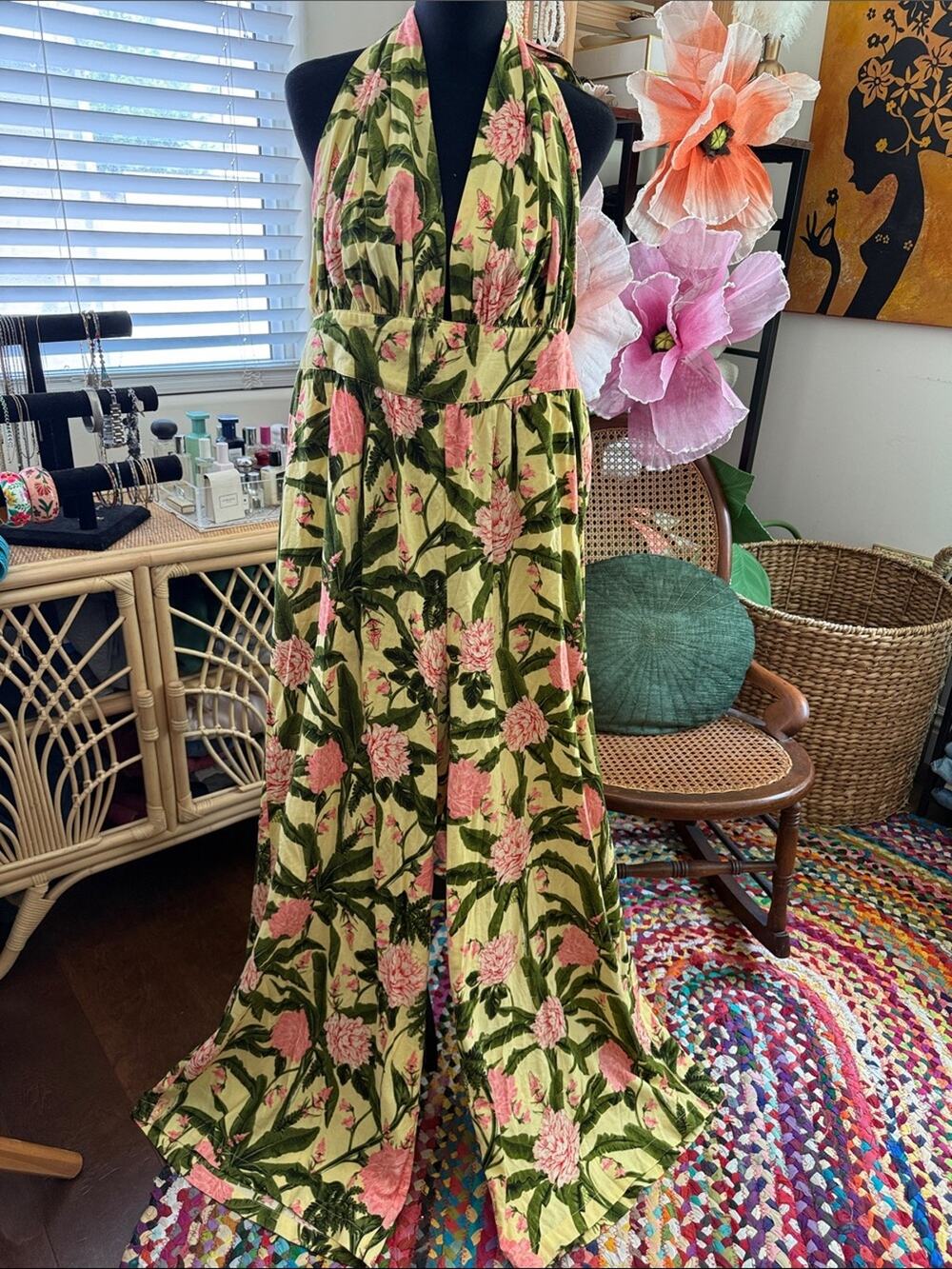 NWT Agua Bendita x Target Peony Botanical Open Back Boho Cottage Halter Jumpsuit